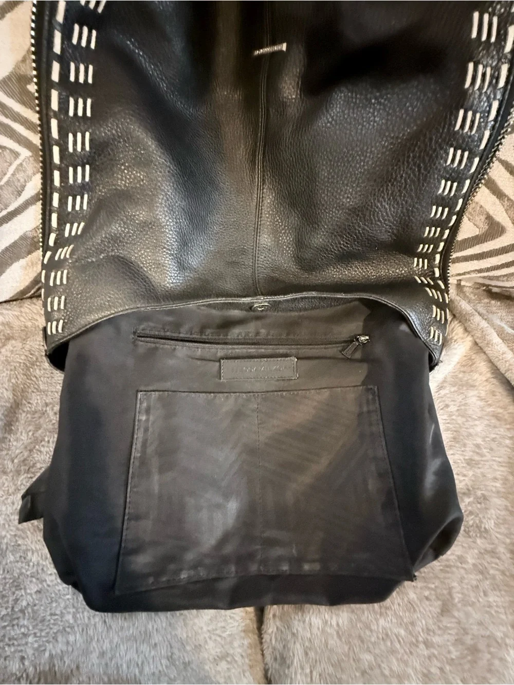 Rebecca Minkoff Black Leather Shoulder Hobo with Contrast Whipstitch